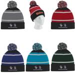 AH1098 Tri-Tone Striped Pom Beanie With Cuff And Embroidered Custom Imprint